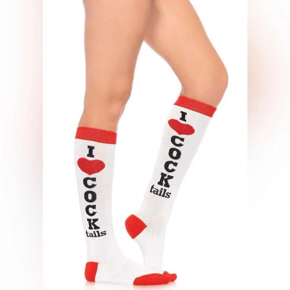 Nu Shuz Playful I ♥ COCKtails' Knee-High Socks - White & Red